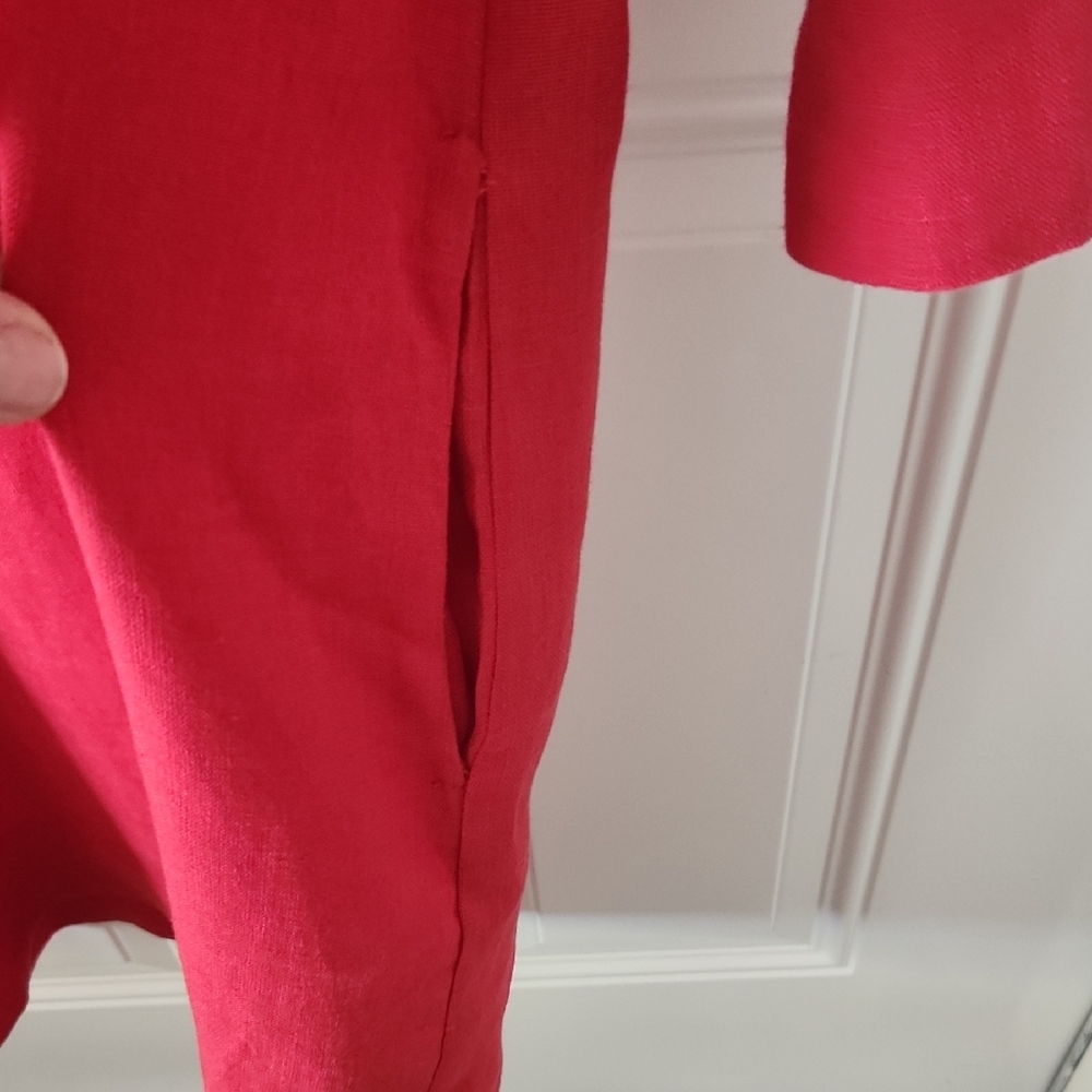 Crown Line Red Linen Ruffle Neck Dress - Picture 4 of 6